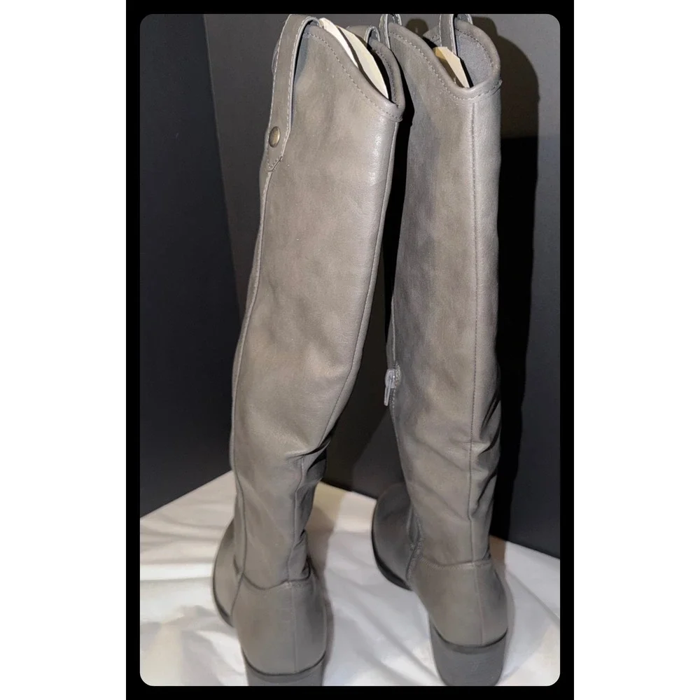Rampage Rialto Boots Women 7 Gray Faux Leather Knee High Riding Moto